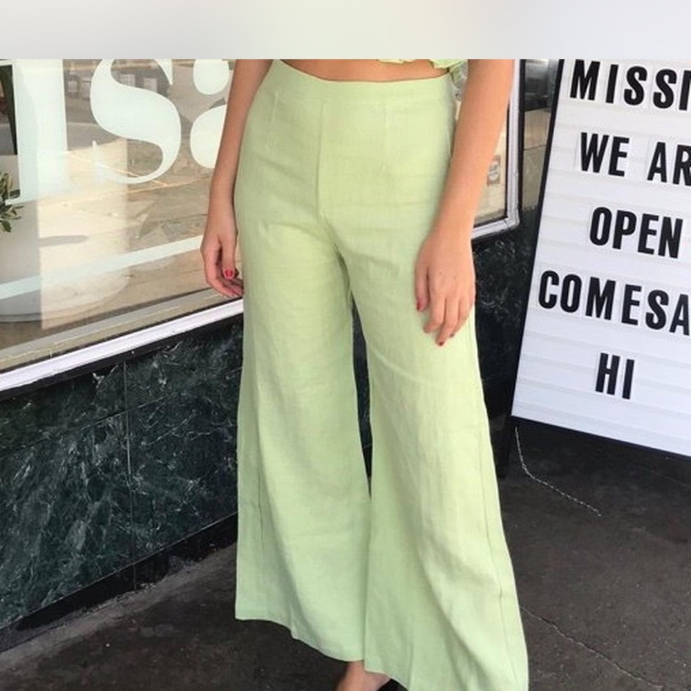 Women's Light Green Wide-Leg Pants - Picture 1 of 4